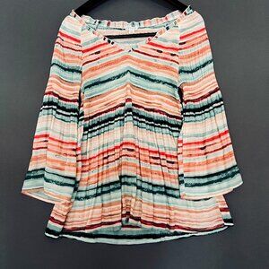NWT Spense Pleated Stripe Flared Shirt Women's Small Boho